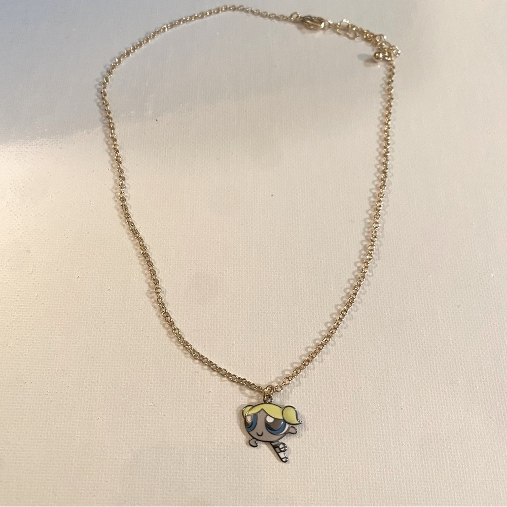 Powerpuff Girls Small Bubbles Charm Necklace with Thin Gold Tone Chain
